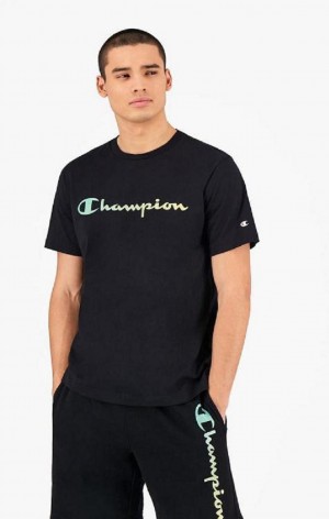 Champion Rainbow Script Logo T-Shirt T-skjorte Herre Svarte | 3921-IQZXK