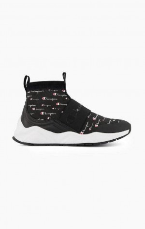 Champion Rally Script Logo Sock Runner Trainers Joggesko Dame Svarte | 4823-TRVLZ