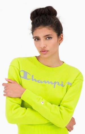 Champion Reflective Logo Fleece Sweatshirt Gensere Dame Olivengrønne Grønn | 6194-ZWYXQ