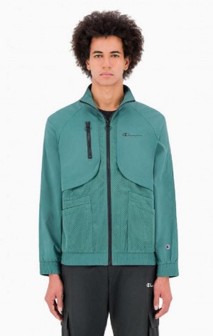 Champion Reflective Logo Mesh Panel High Neck Top Gensere Herre Grønn | 0746-IZOPC