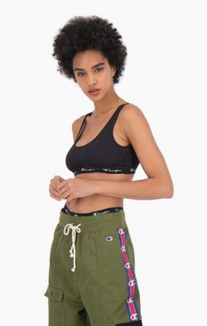 Champion Ribbet Bomull Logo Trim Bralette Badetøy Dame Svarte | 9870-LJSCR