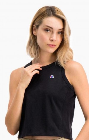 Champion Ribbet Insert Cropped Tank Top T-skjorte Dame Svarte | 4658-OWEPV