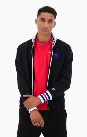 Champion Ringer Trim Reverse Weave Bomber Jacket Jakker Herre Svarte | 9625-IQZNH