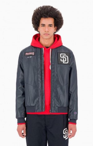 Champion San Diego MLB Fake Lær Bomber Jacket Jakker Herre Mørke Blå | 7306-XUKRH