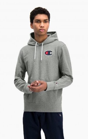 Champion Satin C Logo Bomull Terry Hoodie Hettegenser Herre Mørke Grå | 8654-UCKRI