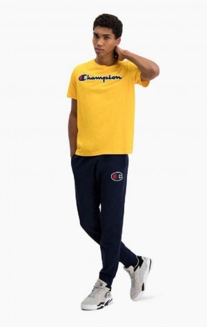 Champion Satin C Logo Bomull Terry Joggers Joggebukse Herre Mørke Turkis | 5690-XPKVS