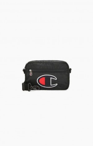 Champion Satin C Logo Patch Shoulder Bag Vesker Herre Svarte | 1980-MKHPB