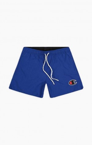 Champion Satin C Logo Swim Shorts Badetøy Herre Blå | 7490-DKICJ