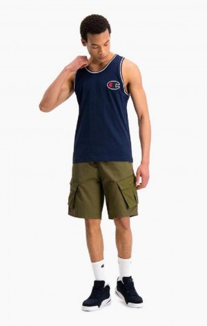 Champion Satin C Logo Tank Top T-skjorte Herre Mørke Blå | 4503-LDWOF