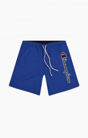 Champion Satin Script Logo Board Shorts Badetøy Herre Blå | 6834-VAHUF