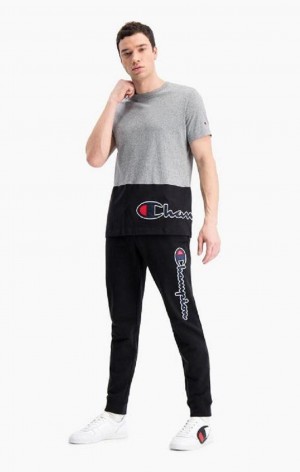 Champion Satin Script Logo Bomull Terry Joggers Joggebukse Herre Svarte | 7342-GFVRL