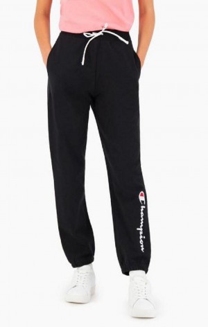 Champion Satin Stitch Script Logo Fleece Joggers Joggebukse Dame Svarte | 2358-YTNLM