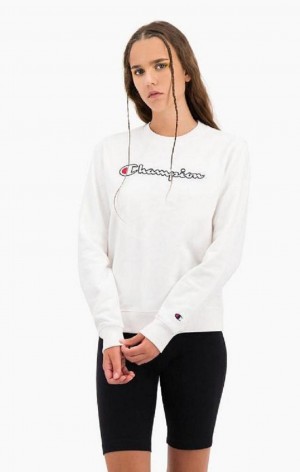 Champion Satin Stitch Script Logo Sweatshirt Gensere Dame Hvite | 9410-JWAUH