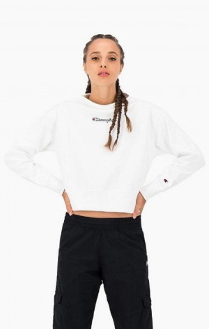 Champion Satin Stitch Script Logo Sweatshirt Gensere Dame Hvite | 7480-TROUX