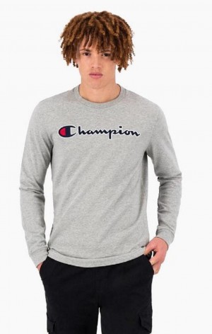 Champion Satin Stitch Script Logo T-Shirt T-skjorte Herre Lyse Grå | 6403-FHULK