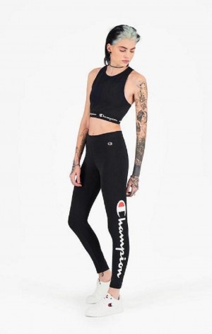 Champion Script Logo 7/8 Leggings Joggebukse Dame Svarte | 7250-DVFBC