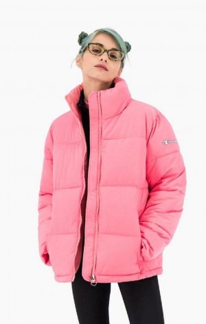 Champion Script Logo Back Polstret Jacket Jakker Dame Rosa | 8935-GFBRN