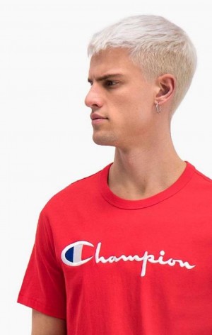 Champion Script Logo Crew Neck T-Shirt T-skjorte Herre Rød | 4397-IMTDB