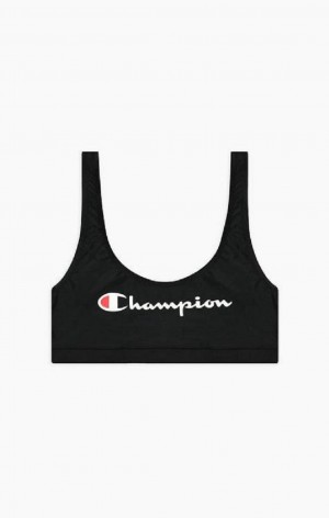 Champion Script Logo Crop Bikini Top Badetøy Dame Svarte | 7458-IMLSZ