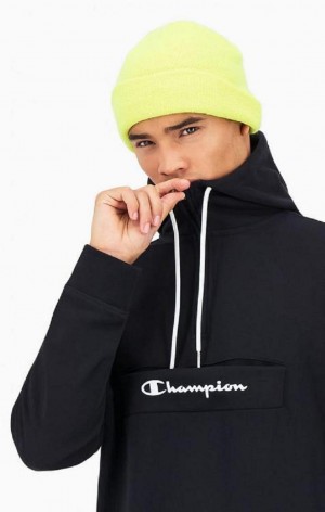 Champion Script Logo Half Zip-Up Hoodie Hettegenser Herre Svarte | 1385-IRJUS