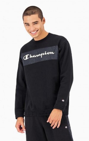 Champion Script Logo Insert Fleece Sweatshirt Gensere Herre Svarte | 6123-QDTCW