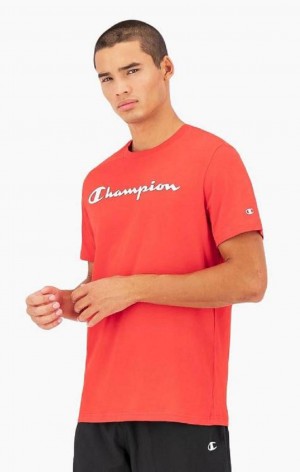 Champion Script Logo Jersey T-Shirt T-skjorte Herre Rød | 7359-MLXVQ