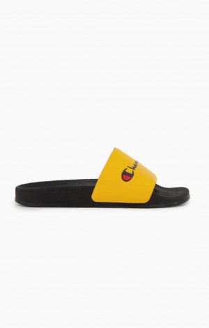 Champion Script Logo Pool Slides Badesandaler Herre Gul Svarte | 5730-ZMQBD