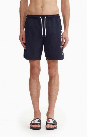 Champion Script Logo Print Board Shorts Badetøy Herre Mørke Blå | 3740-VFJUL