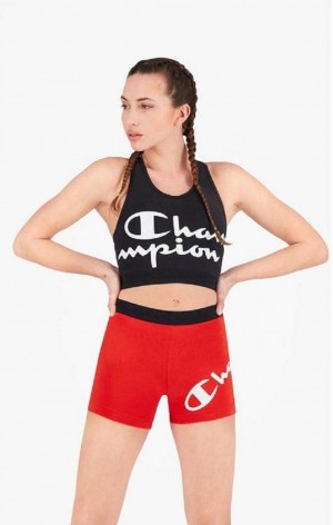 Champion Script Logo Print Racer Back Sports Bra Sports BH Dame Svarte | 3051-ZICTJ