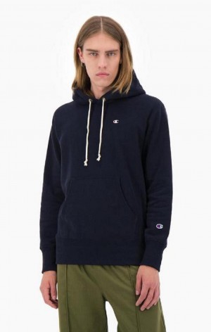 Champion Script Logo Reverse Weave Hoodie Hettegenser Herre Mørke Blå | 0947-YPDBN