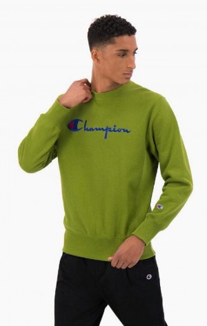 Champion Script Logo Reverse Weave Sweatshirt Gensere Herre Grønn | 3620-KVPML