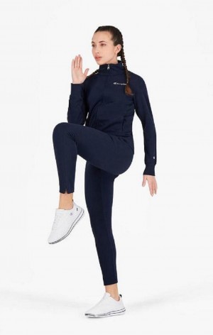 Champion Script Logo Waistband Front Seam Leggings Joggebukse Dame Mørke Blå | 6750-XVMLJ