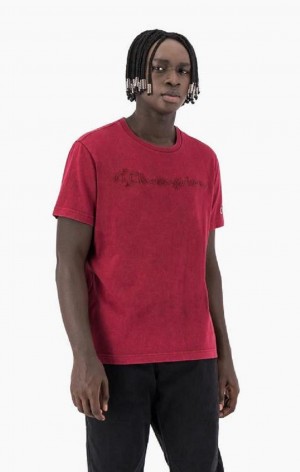 Champion Script Logo Washed T-Shirt T-skjorte Herre Burgunder | 5428-LSTPU