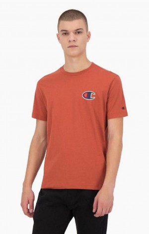 Champion Semsket Skinn C Logo Crew Neck T-Shirt T-skjorte Herre Oransje | 4302-ROXZP