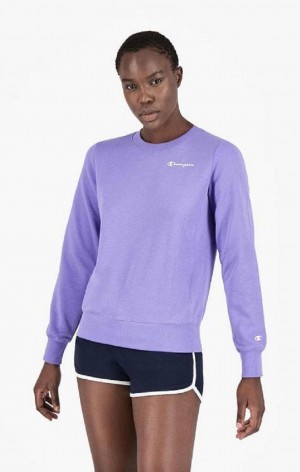 Champion Small Script Logo Spring Bomull Terry Sweatshirt Gensere Dame Lilla Olivengrønne | 7514-GNHXV