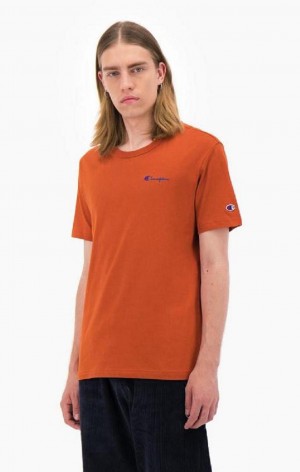 Champion Small Script Logo T-Shirt T-skjorte Herre Brune | 4951-MHFSV