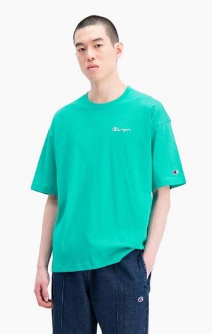 Champion Small Script Logo T-Shirt T-skjorte Herre Turkis | 9213-VYPZN