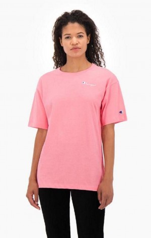 Champion Small Script Logo T-Shirt T-skjorte Dame Rosa | 2547-QIUBH