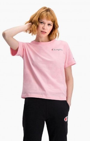 Champion Small Script Logo T-Shirt T-skjorte Dame Rosa | 1579-VCNPO