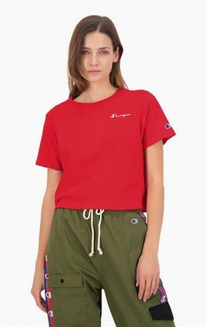 Champion Statement Logo Detail Cropped T-Shirt T-skjorte Dame Rød | 6950-MBLVO