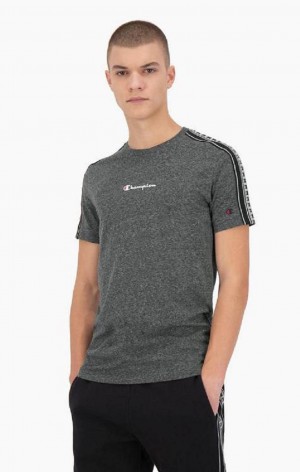 Champion Stripe C Logo Tape Sleeve T-Shirt T-skjorte Herre Mørke Grå | 9124-ZFTYW