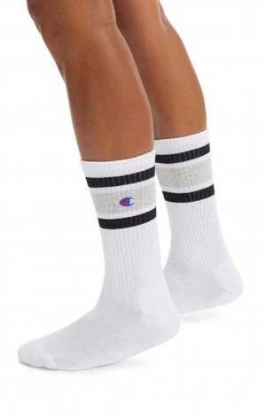 Champion Stripe Ribbet Crew Socks Sokker Herre Hvite | 2936-WUECY