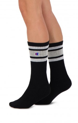 Champion Stripe Ribbet Crew Socks Sokker Herre Svarte Grå | 5374-IEWTO