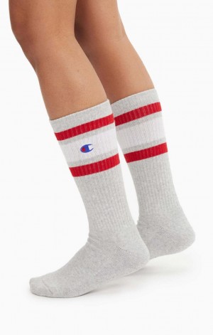 Champion Stripe Ribbet Crew Socks Sokker Dame Lyse Grå | 4953-NZHOB