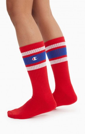 Champion Stripe Ribbet Crew Socks Sokker Herre Rød | 9402-LXHNJ