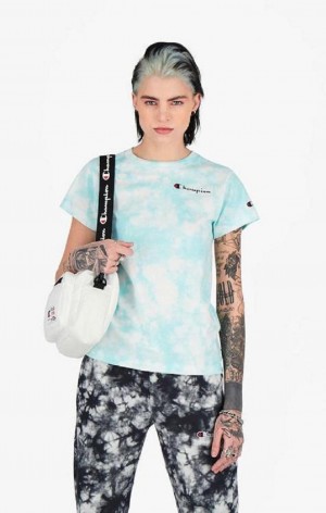 Champion Tie Dye Digital Print T-Shirt T-skjorte Dame Lyse Blå | 9615-VYCWJ