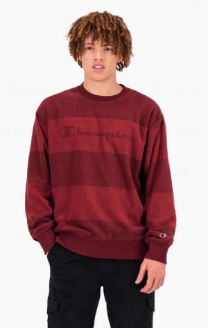 Champion Tonal Stripe Script Logo Fleece Sweatshirt Gensere Herre Burgunder | 6028-OPLXZ