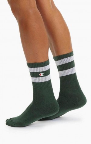 Champion Tube Stripe Crew Socks Sokker Dame Grønn | 0396-IBKJH