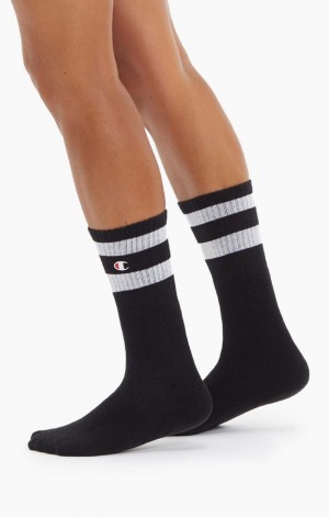 Champion Tube Stripe Crew Socks Sokker Dame Svarte | 9104-EFCAH