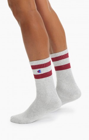 Champion Tube Stripe Crew Socks Sokker Dame Lyse Grå | 4512-FRAIU